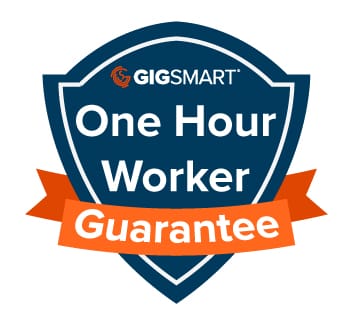 Gigsmart's one hour worker guarantee blue shield badge