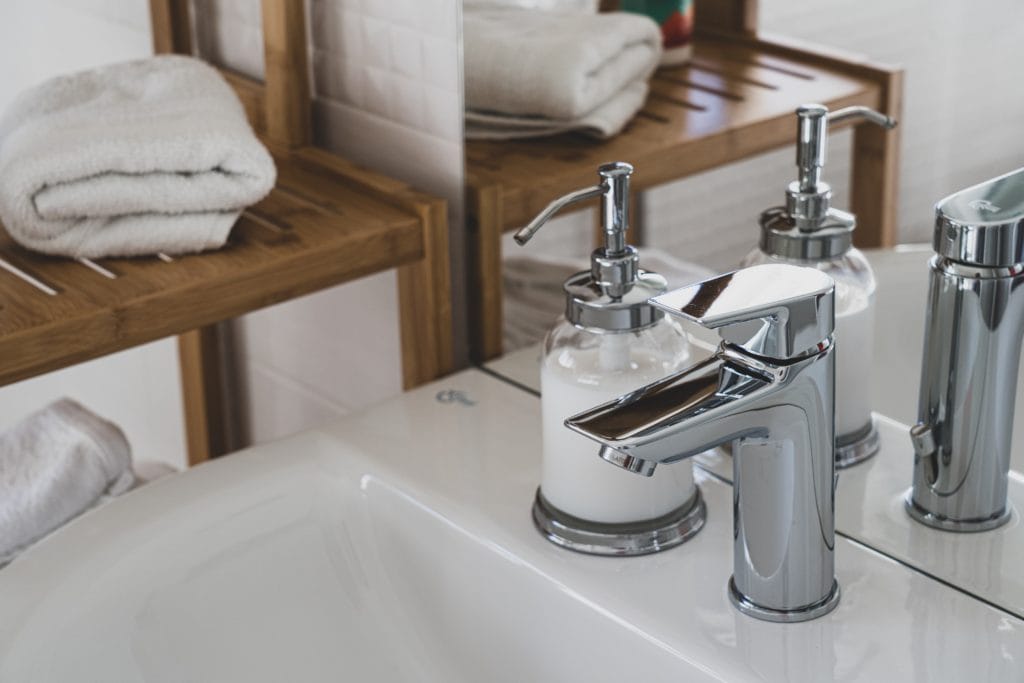 Bathroom sink with soap.